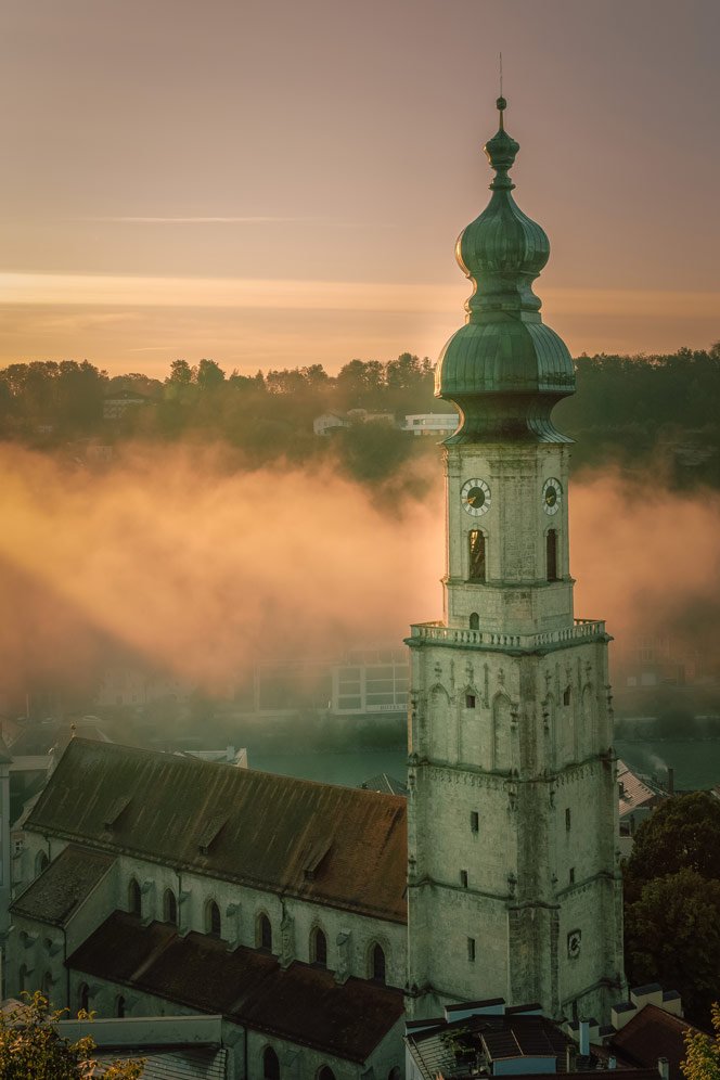 The Church of St. Jakob at sunrise in Burghausen, Bavaria, Germany